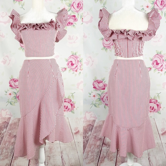 Wayf Dresses & Skirts - WAYF Red White Stripe Two Piece Ruffle Dre…
